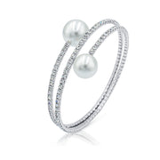 SO SEOUL Quinn Elegance - White or Pink Pearl Double Row Austrian Crystal Adjustable Spiral Bangle